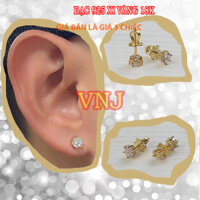 Bông tai nam Bạc 925 xi vàng 18K kiểu nụ tròn 6 trấu đính đá giá rẻ VNJ V25 Khuyên tai hoa tai bạc s925 cho nam nữ