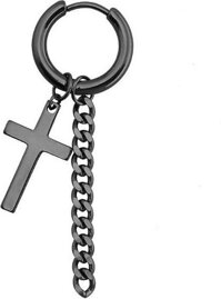 Bông tai nam Hàn Quốc thánh giá kết hợp thả xích mạnh mẽ, sang trọng - ĐEN