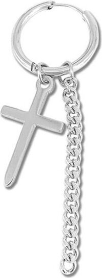 Bông tai nam Hàn Quốc thánh giá kết hợp thả xích mạnh mẽ, sang trọng - BẠC