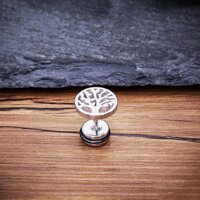 Bông Tai Nam Hình Cây Tròn Titan Ko Đen TT 3497  1 Chiếc - Bạc