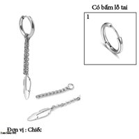 Bông tai nam inox cao cấp 1 chiếc Kpop thép không gỉ bấm lổ tai lông vũ tòn ten