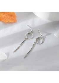 Bông tai nam nữ thả chuỗi hạt, vòng tròn trẻ trung, cá tính - Mẫu 1