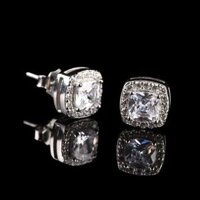 Bông tai nam zircon mới, kim cương vàng, đường đá, bông tai kim loại bạc 925, bông tai tối giản