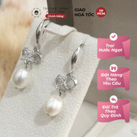 Bông Tai Ngọc Trai 10ly Màu Trắng Charm Nơ Bạc S952 Xinh Xắn - Ngọc Trai Trường Thịnh