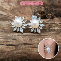 Bông Tai Ngọc Trai 10ly Mix Đá Trắng Kiểu Dáng Tinh Tế, Xinh Xắn - Ngọc Trai Trường Thịnh