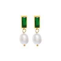 Bông Tai Ngọc Trai Đá Xanh Lá Thép Titan Ko Rỉ TT 3601