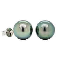 Bông Tai Ngọc Trai Đen Ánh Xanh 9ly Tròn Đều Chốt Bạc - Ngọc Trai Trường Thịnh