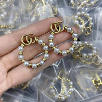 Bông tai ngọc trai đôi G thương hiệu G, Trang sức cổ điển bằng đồng mạ điện vàng 18K dành cho nữ, Phụ kiện cổ điển nghệ thuật mùa hè 2024 (Không gây dị ứng, Đơn hàng số lượng lớn)