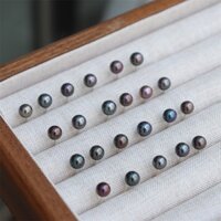 Bông tai ngọc trai hình tròn màu đen ngọc trai 6-7mm Bông tai kim bạc 925