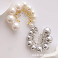 Bông tai ngọc trai pha lê tròn bóng cao cấp Shijia bạc S925 số 616 số 650 thời trang đơn giản bán buôn