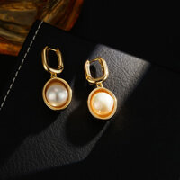 Bông tai ngọc trai thật hình bầu dục kiểu Baroque đơn giản