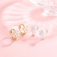 Bông tai nhỏ tinh tế bằng bạc S925 phong cách Hàn Quốc, hoa năm cánh đơn giản, bông tai nhựa trắng