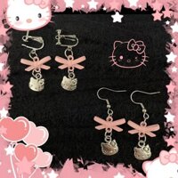 Bông tai nơ bướm hồng HelloKitty tự chế dễ thương