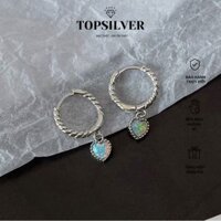 Bông Tai Nữ Bạc 925 TOPSILVER Trái Tim Đá Opal Khuyên Tai Xoắn Dạng Bấm Chắc Chắn