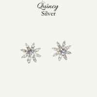 Bông tai nữ bạc 950 Quincy Silver 8 tia đính đá lấp lánh thanh lịch