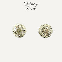 Bông tai nữ bạc 950 Quincy Silver hột tròn đính đá đơn giản thanh lịch