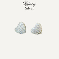 Bông tai nữ bạc 950 Quincy Silver trái tim đính đá xinh xắn