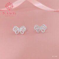 Bông tai nữ bạc ta hình nơ ba tầng đính đá, xinh xắn, dễ thương, đeo hàng ngày - BT 1140 - Hoa tai nữ