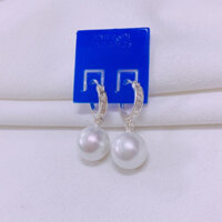 Bông tai nữ bạc thật vòng tròn đính đá gắn hạt LINH MIU SILVER