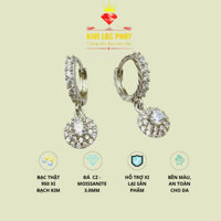 Bông tai nữ bạc xi bạch kim, Khuyên tai bạc nữ kiểu khoen tòng teng tròn chủ 3li5, Bông tai Moissanite bạc xi vàng trắng