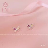 Bông tai nữ bạc ý hồ điệp đính đá chốt ren vặn đầu tròn, đeo hàng ngày - BT 1108 - Hoa tai nữ