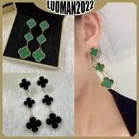 Bông tai nữ bốn lá thời trang ba bông hoa mặt dây chuyền màu xanh lá cây