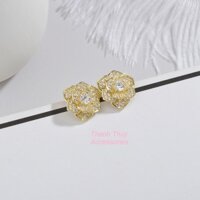 Bông tai nữ bông hoa hồng mạ vàng đính đá sang trọng quý phái phong cách Hàn Quốc