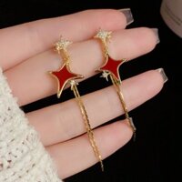Bông tai nữ chuôi bạc 925 Suri Accessories sao băng đỏ phối đá trắng tua rua dáng dài phụ kiện trang sức đẹp
