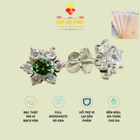 Bông tai nữ full moissanite bạc xi bạch kim, Khuyên tai bạc nữ xi vàng trắng, Bông tai Moissanite màu trắng và màu xanh