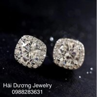 Bông tai nữ mặt vuông gắn hột xoàn bạc italy cao cấp 925