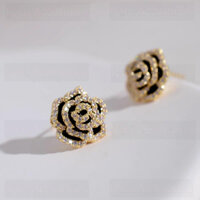 Bông Tai Nữ Sang Chảnh Hình Hoa Hồng Đen Đinh Đá Siêu Đẹp