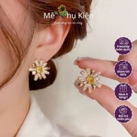 Bông tai nữ sát tai đính đá Zircon mạ vàng 14K hình hoa cúc