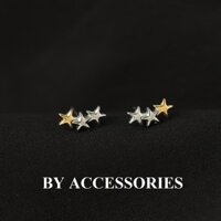 Bông tai nữ titan chuỗi 3 ngôi sao 5 cánh nhỏ xinh phối 2 màu vàng và bạc không gỉ WE2325 BY ACCESSORIES
