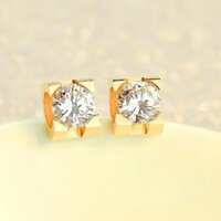 Bông tai nữ titan một hột xoàn bảng vuông thép không gỉ wakaha vn có 3 màu sắc BTNUT05