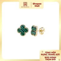 Bông tai nữ vàng 10K cỏ 4 lá mặt đá vân xanh sang trọng Bảo Tín Mạnh Hải PYBTV10KD0-311002