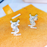Bông tai nữ Y.S.L mặt phay đính đá zircon, chuẩn bạc ta, tặng kèm chốt cao su chắc chắn
