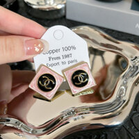 Bông tai nút dễ thương dành cho nữ màu đen hồng tương phản