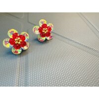 Bông tai pha lê Swarovski Handmade Đĩa bay 6mm Trắng AB + Nón màu 4mm + Miyuki