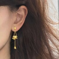 Bông Tai Sen Màu Vàng Bông Sen Nhỏ Puff Tua Rua Mặt Dây Chuyền Niche Cảm Giác Cao Cấp Tiết Lộ Tính Khí Tinh Tế Cổ Điển Thanh Lịch Bông Tai Phong Cách Mới 3.6