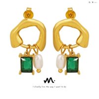 Bông tai thời trang mặt dây chuyền pha lê xanh ngọc trai nước ngọt