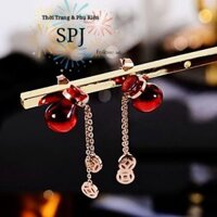 Bông Tai Titan Phong Thủy Lọ Điều Ước Đỏ Phối Đồng Tiền Tài Lộc Tòn Ten