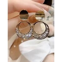 BÔNG TAI TÒN TENG HÌNH TRÒN PHỐI ĐÁ TRẮNG DÁNG KHUYẾT THỜI TRANG CHO NỮ
