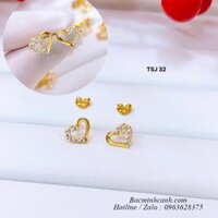 Bông tai trái tim rỗng đính đá vàng 10k BT382
