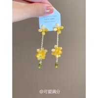 Bông tai tua rua hoa osmanthus màu vàng nhạt, trang sức tai tươi mát và tinh tế