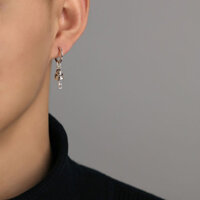 Bông tai tua rua mèo may mắn bạc S925 dành cho nam Retro hợp thời trang Punk dành cho nam và nữ Bông tai bạc chống dị ứng cảm ứng cao cấp 2503K12