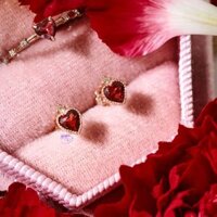 Bông tai vàng 10k Heart Garnet