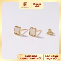 Bông tai vàng 10K phong cách Ý mặt cỏ 4 lá đá trắng xà cừ Bảo Tín Mạnh Hải PYBTV10KD0-410002