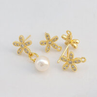 Bông Tai Vàng 18K Bông Tai Đính Kim Cương Hoa Bốn Lá Cỏ Ba Lá diy