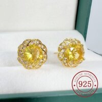 Bông tai vàng bạc 3 Karat Citrine tròn S925 thanh lịch