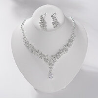 Bông tai vòng cổ pha lê nhân tạo Bộ hai mảnh Bộ trang sức Zircon cô dâu màu trắng